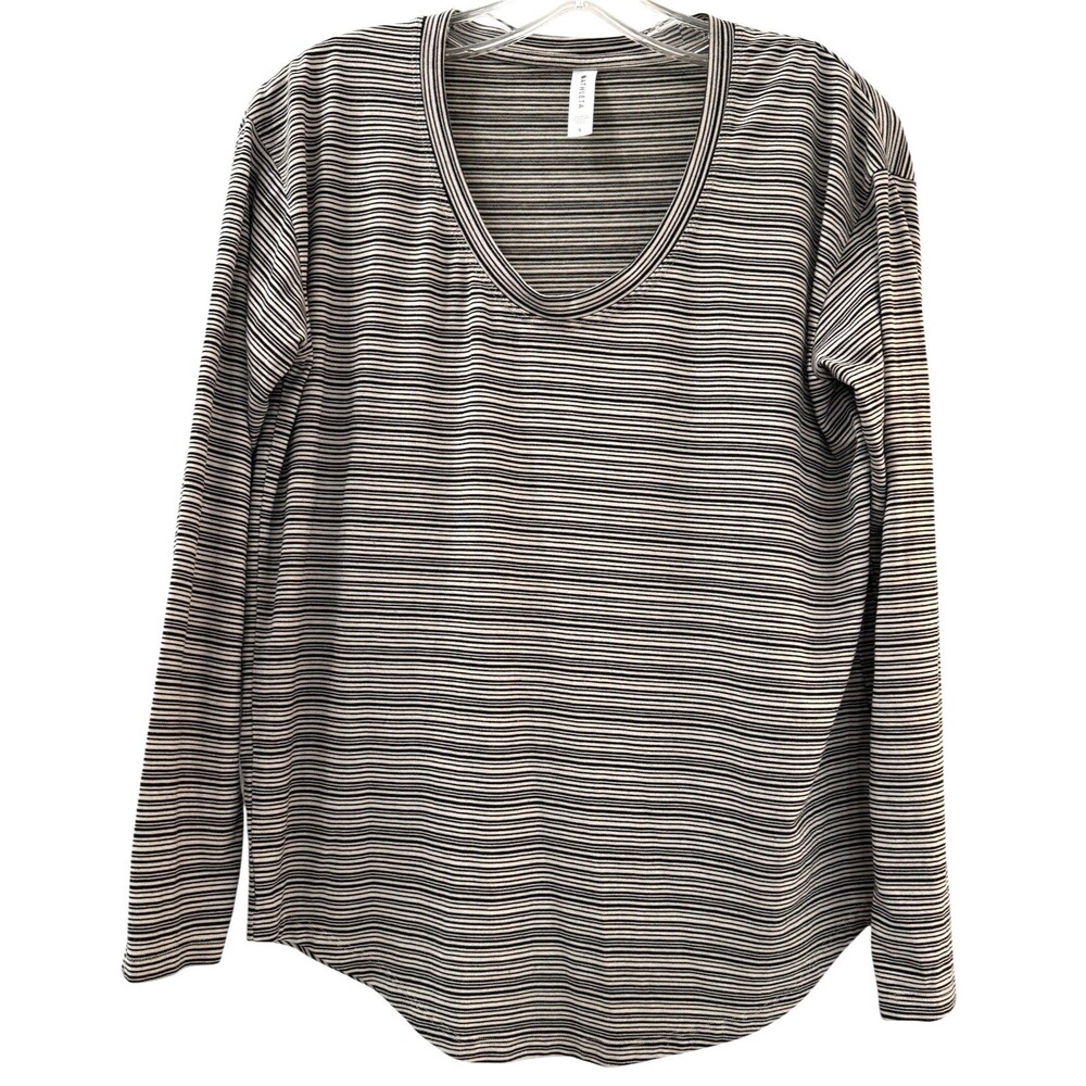 Athleta Shirt Size Small Black White Stripe Long Sleeve Shirt Pullover Modal Top
